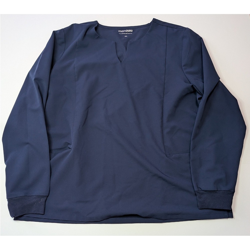 Mandala Scrub Top Womens 2XL Navy Blue Excellent Equa-Tek Long Sleeve Notched V